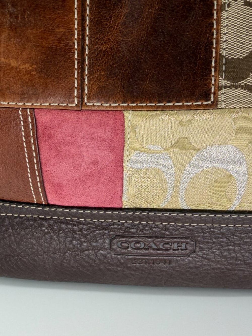 Vintage Y2K COACH 10434 Holiday Patchwork Bag Leather Suede Signature 2006 - Picture 3 of 11